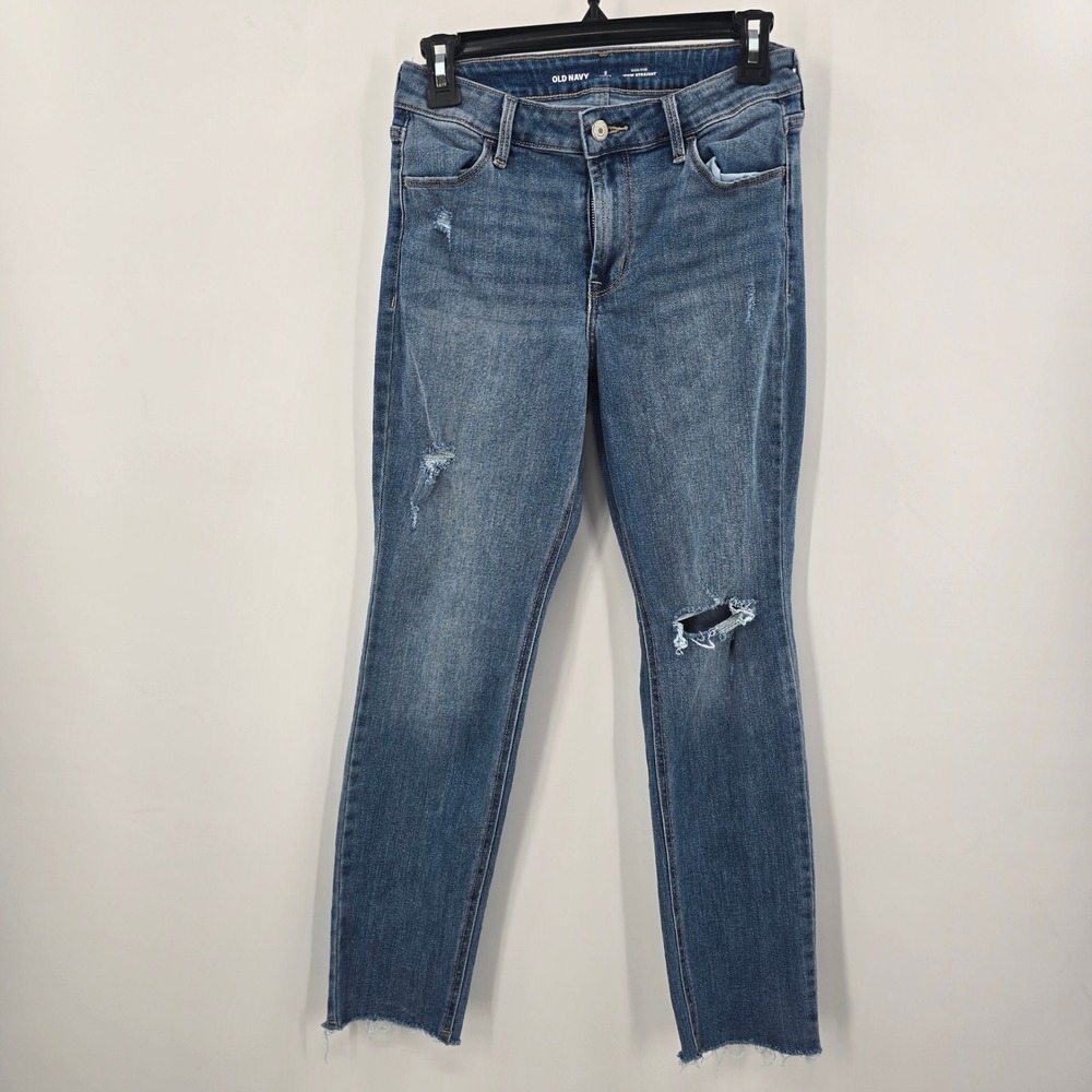 Old Navy Jeans Womens 2 Petite Straight High Rise Distressed Blue Medium Wash